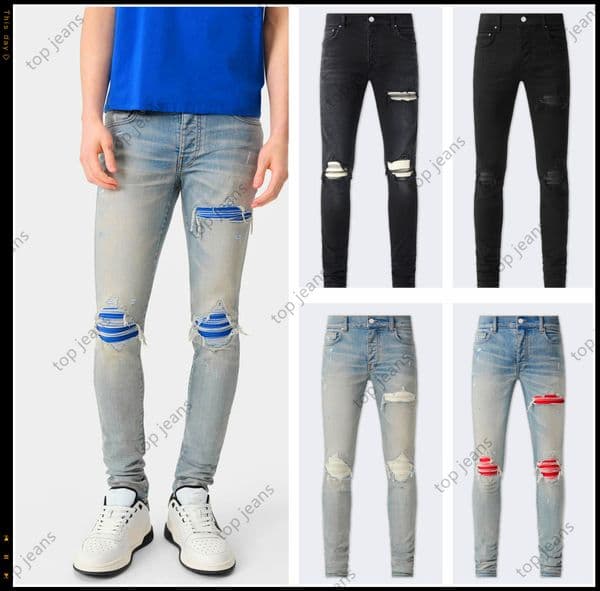 designer jeans for mens jeans high quality fashion button fiy jeans cool style luxury designer pant distressed ripped biker black blue jean slim fit motorcycle A1