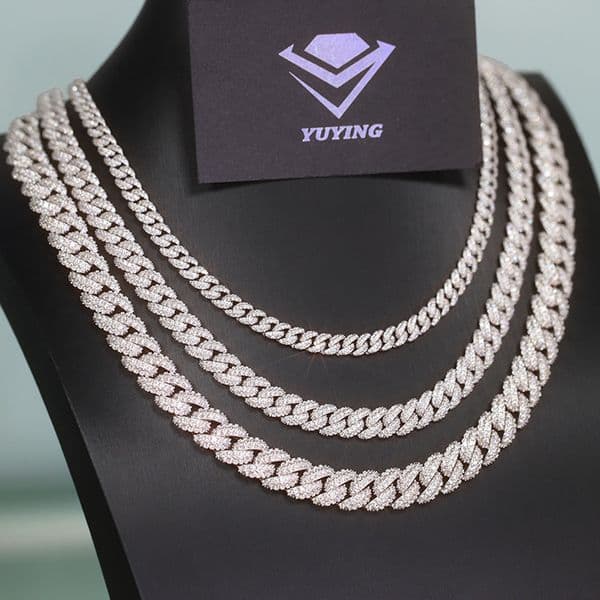 Full Ice Out Mossanite Cuban Chain 6mm 9mm Width 2 Rows S925 Solid Silver Moissanite Cuban Lidynamic Chain HipHop Necklace