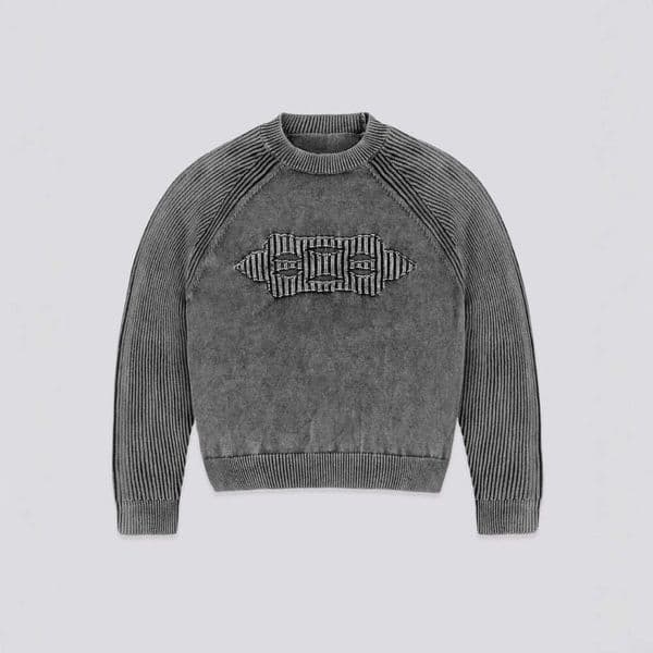 Simple Line Design Geometric Pattern Knitted Embroidery Autumn New American Style Casual Loose Unisex Sweater