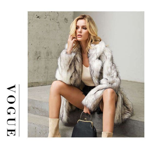 2025 Autumn Winter Women's White Bottom Black Tip European and American Mid-Length Suit Jacket Faux Fur Imitation Shearling Coat
