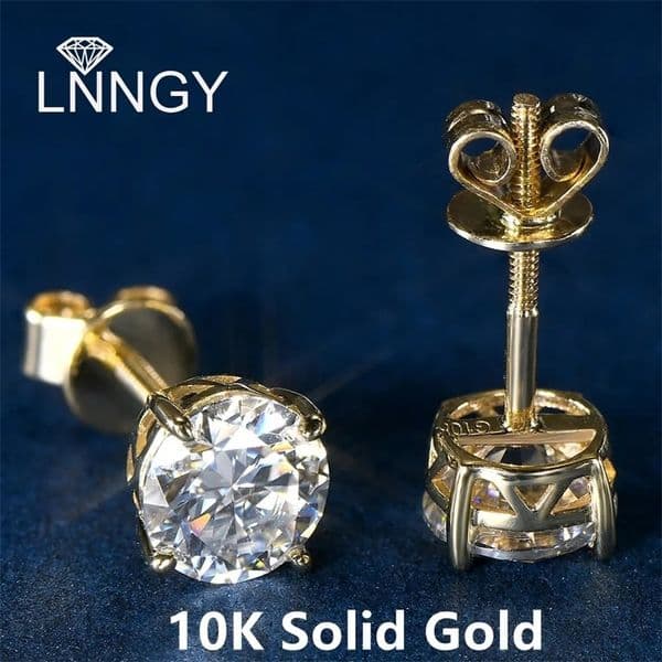 Lnngy 10K Yellow Gold Stud Earrings Round Cut 6mm 08 Carat Screw Back Piercing Earring for Women Girls Party Jewelry 240112