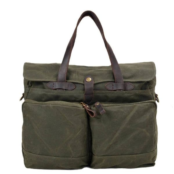 15.6-inch Thickened First-layer Cowhide Waterproof Waxed Canvas Briefcase Retro Men's Shoulder Crossbody Messenger Bag high-quality