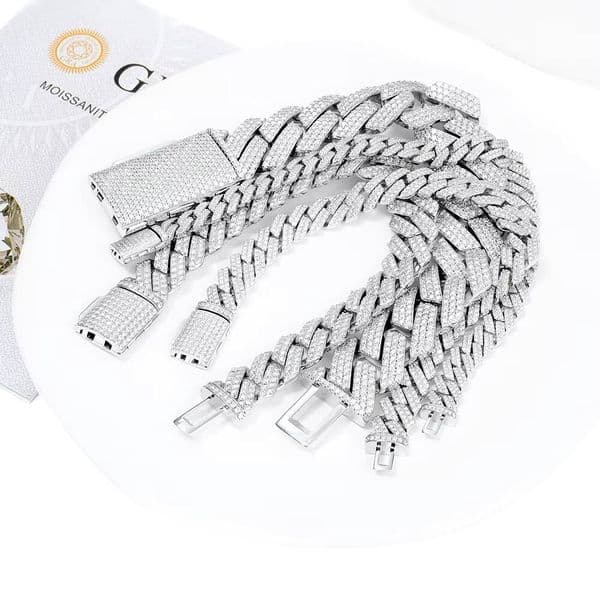8mm20mm Bling Iced Out Cuban Link Chain 925 Sterling Silver Bracelet Hip Hop Full D VVS Moissanite Diamond Bling Jewelry