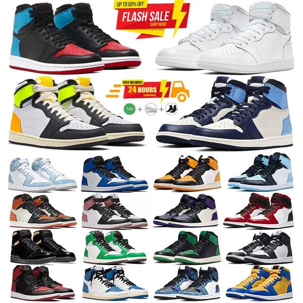 Designer Basketball Shoes 1 For Men Women High Top Sneakers Dark Mocha Black White University Blue Bred Patent Lucky Green Outdoor Sports Mens Trainers Size