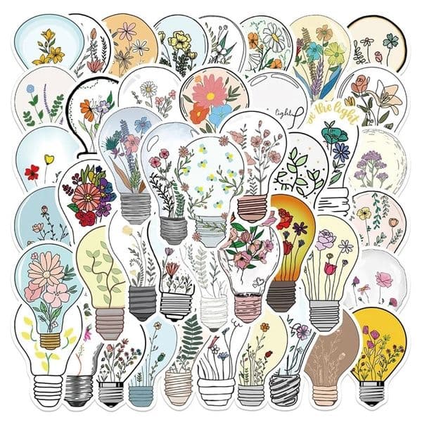 50pcs Vintage Bulb Flower Stickers For Laptop Scrapbook Luggage Scrapbooking Material Craft Supplies Motivational Sticker Pack 241115