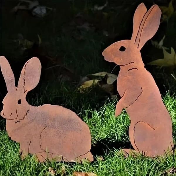 Rustic Metal Rabbit Garden Stake Rusty Bunny Silhouette Outdoor Yard Art for Farmhouse Decor Perfect Christmas Easter 250107