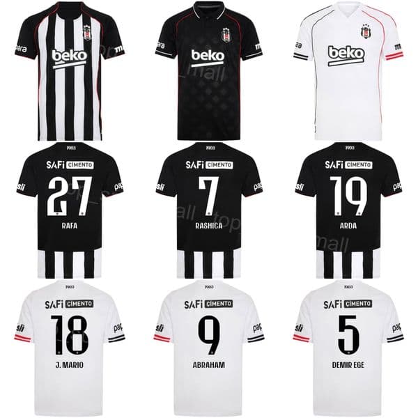 Club 2025-26 Men Besiktas Soccer Jersey 9 ABRAHAM 27 SILVA 5 TIKNAZ 19 TOURE 18 CERNY 3 PAULISTA 1 GUNOK 11 UNDER 7 RASHICA 14 UDUOKHAI Black White Football Shirt Kits