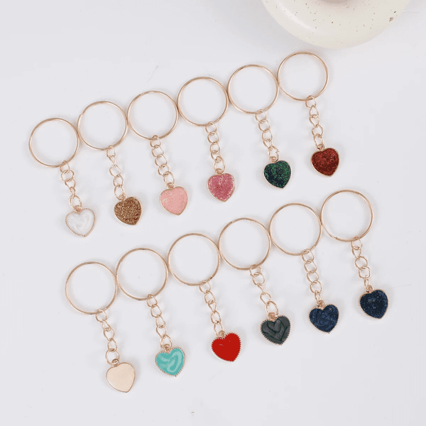 12pcs Women Sweet Romance Heart Keychain Cute Metal Keyring Wallets Bag Backpack Accessories Charms Birthday Party Favors