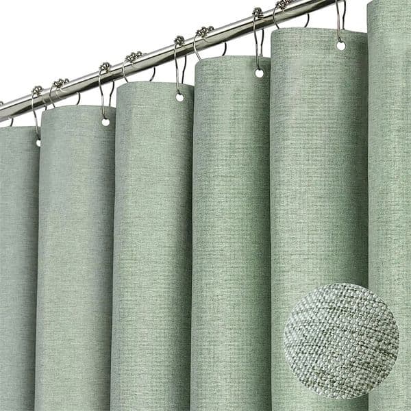 y Linen Shower Curtain with Silver Metal Hooks Bathroom Waterproof Thick Fabric Bath Curtains Bathtub Large Bathing Cover 250214