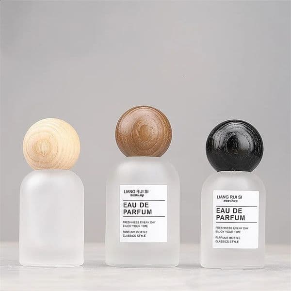 10pcs 30 50ml Empty Frosted Glass Perfume Bottle With Screw Wood Lid Fragrance Atomizer Fine Mist Liquid Dispenser Container 241223