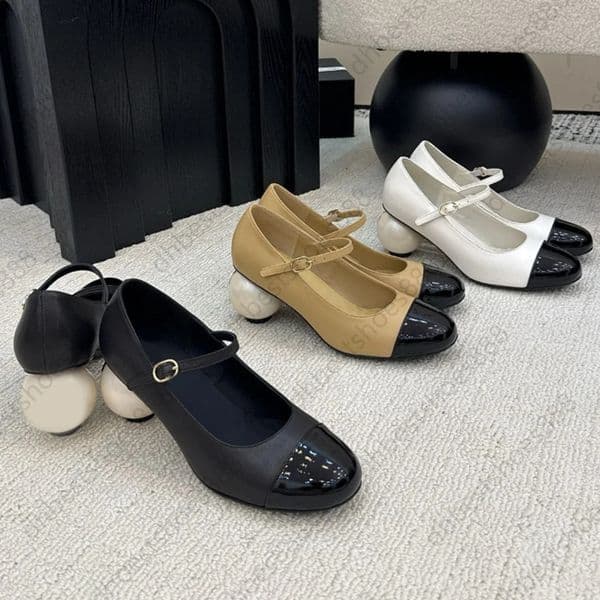 Designer pumps ballet heels shoes ball pearl heeled dress shoes cap round toes high heel mary jane shoes 25ss new designer shoe ballerina heel luxury heel single shoe