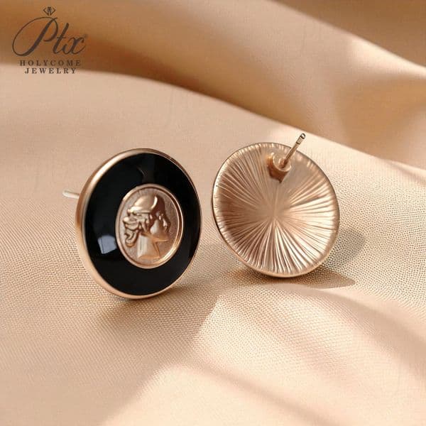 Vintage Portrait Stud Earrings with Black and Gold Accent Retro Style Jewelry for Women Elegant and Artistic Accessory Perfect for Parties Daily Wear and Gift Giving