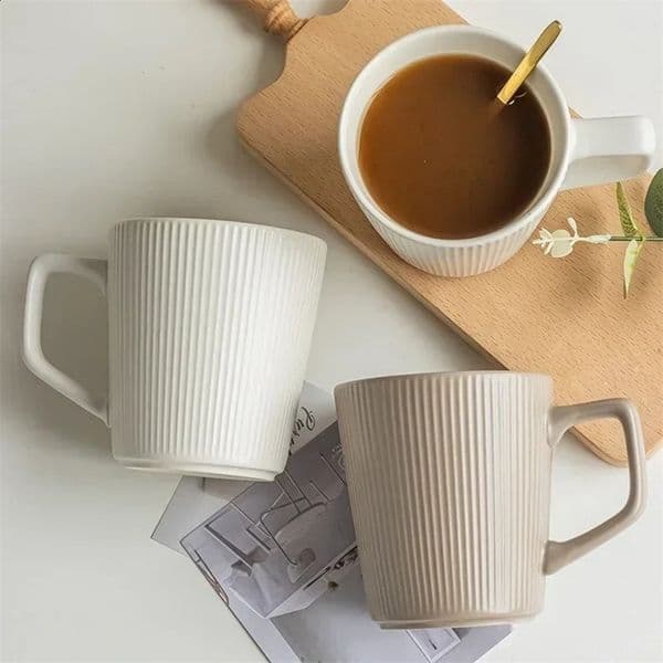 500ML Nordic Style Ceramics Mug Creative Solid Color Relief Stripe Juice Milk Coffee Mug Household Office Pratical Water Cup 250116