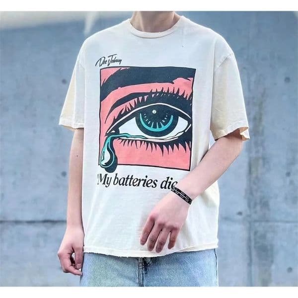 Top quality GD DEAD BATTERIES RECYCLE Printed Dept TEE antique white tshirt male female vintage oversize t shirt men 240412