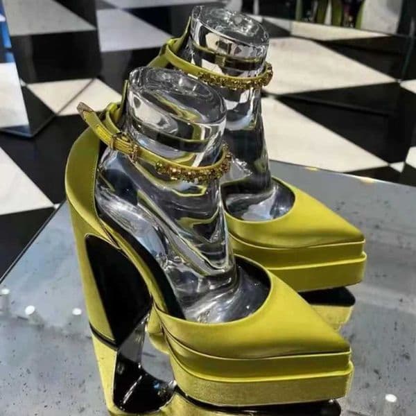 Women High Heel Shoes Platform Sandals Pointed Toe Woman Silk Pumps Sexy Rhinestone Chunky Heel Wedding Shoes 2024 Q250929