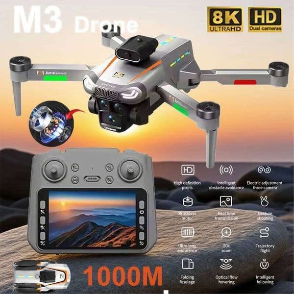 M3 8K Triple-cameras Professional Drone 4k Hd Camera Brushless Motor Drone Controller With Screen Aerial Photography Obstacle Avoidance Outdoor Drone S28 4k Gps