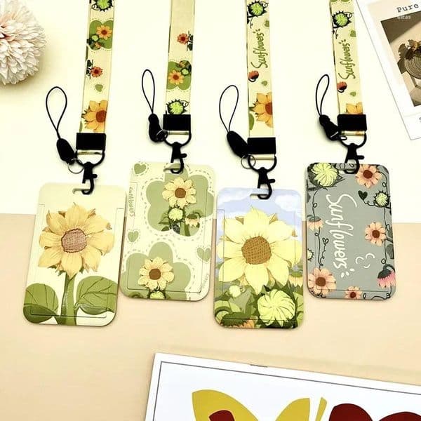 Card Holders 1pcs Flowers Women Work Holder Name ID Cover Plastic Identity Bags Business Case With Lanyard