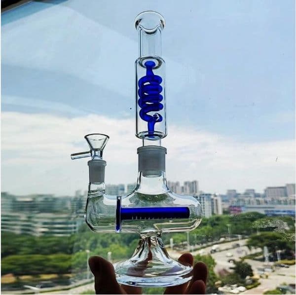 Freezable Coil Glass Bong Water Pipes Recycler Oil Hookahs Smoking Pipe Bubbler Water Bongs Ice With 14mm bowl