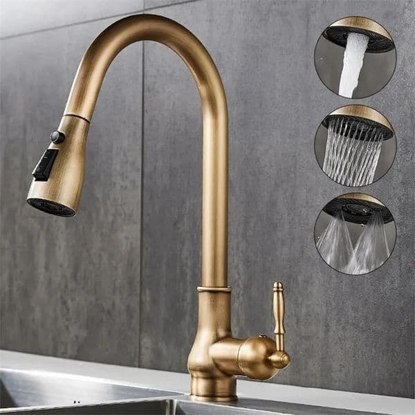 Kitchen Faucets Pull Out Antique Bronze Sink Water Mixer Tap Crane Faucet Cold with Sprayer EL9021 250214