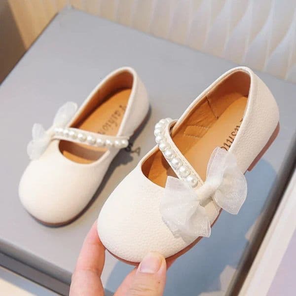 Girl Princess Leather Shoes Chic Versatile Soft Elegant Fashion Lace Bowknot Beading Kid Loafers Wedding Slipon Mary Janes 250922BJ