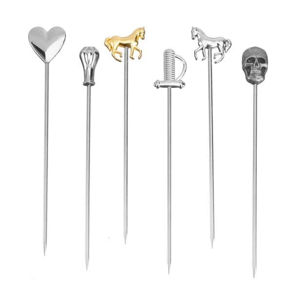 6pcs Cocktail Picks Stainless Steel Martini Garnish Skewer Fruit Stirrers Toothpicks Gift Set for Appetizers Home 240529