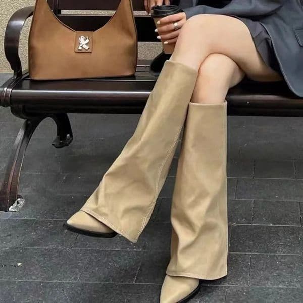 Women Pointed Toe High Boots Fashion Sexy Mid Heels Shoes Woman Chunky Trend Chelsea Boots Pumps Elegant Mujer Snow Goth Botas 250929BJ