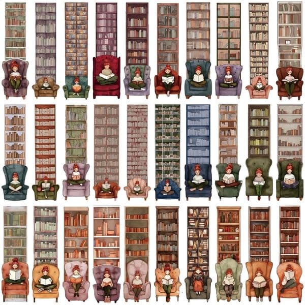 30Pcs Cartoon Girl Reading Series Simple Handheld Art Creative Material Ins Paper Bookmark DIY 241223