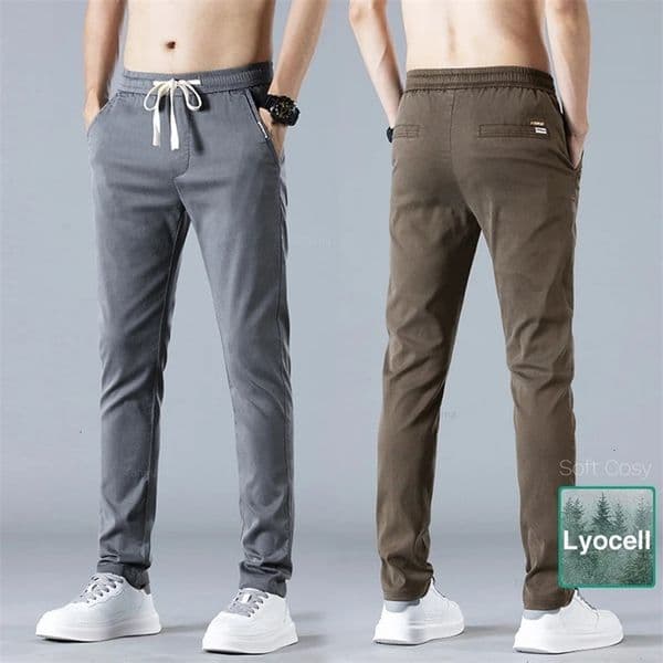 Spring and summer thin Lyocell mens casual pants ultrathin straight elastic waist soft comfortable Korean fashion business troll black gray 250403wtt
