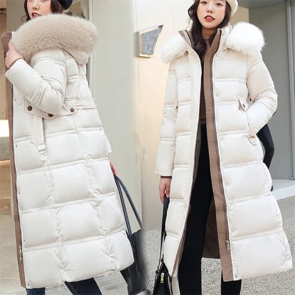 Long Parker Coat Jacket Women Autumn Winter Thick Warm Coats Woven Block Trend Hooded White Black Korean Parkas 241209