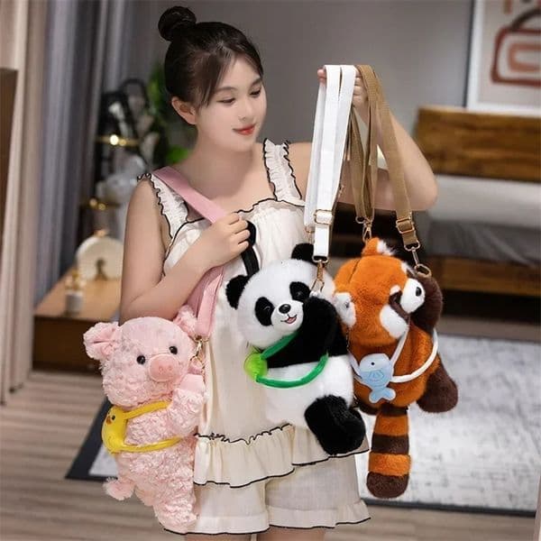 Cute Panda Pig Dog Capybara Raccoon Plush Backpack Kawaii Fashion Plushie Doll Fur Bag Shoulder Bag Mini Knapsack Bags Gifts 250312