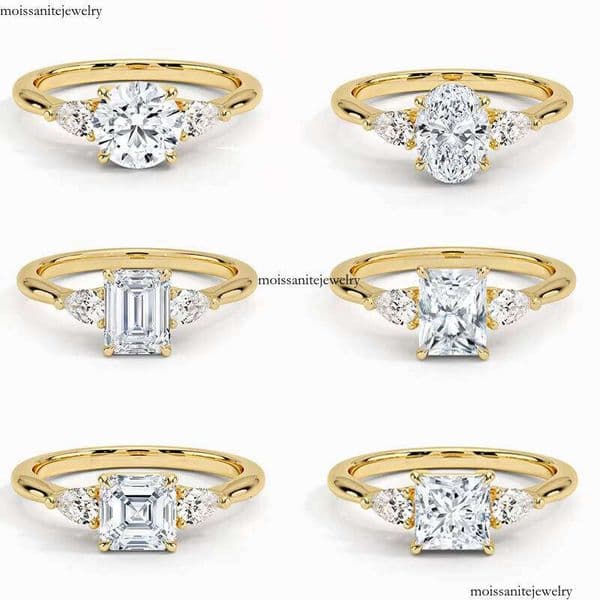 Three Stones 1ct D VVS2 IGI Lab Grown Real Gold Jewelry Engagement Ring