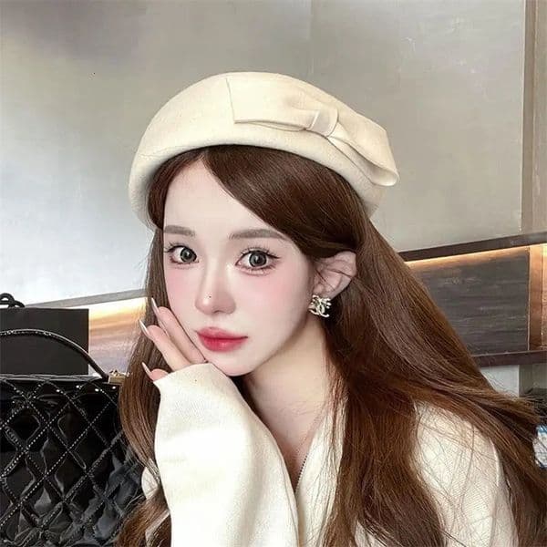 Sweet and girl bow wool beret womens autumn/winter retro British style wool plush fashionable womens fashion accessories 241127bj L251230