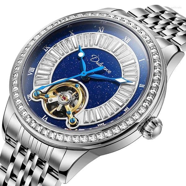 Wristwatches Luxury Diamond Tourbillon Watch Fashion Waterproof Automatic Mechanical Watches For Men Stainless Steel Clock Reloj