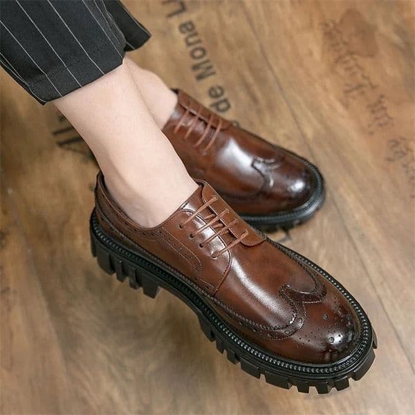 Spring mens formal business thick soled lace Oxford shoes mens shoes mens casual leather wedding party shoes 250402