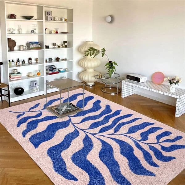 Blue Matisse Leaf Fashionable Retro Danish Pink Decorative Bedroom Living Room Modern Y2K Fashion Accent Carpet 1017 H260227