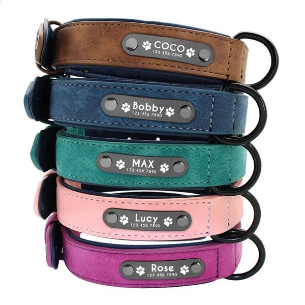 Personalised Dog Collar Soft Leather Free Engraved ID Tag for Pets SXL Anti Lost Puppy Pet Accessories 241226