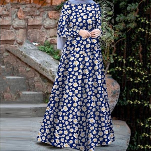 (60) New Style Pullover Loose Round Neck Daisy Long Sleeve Printed Mid-length Dress