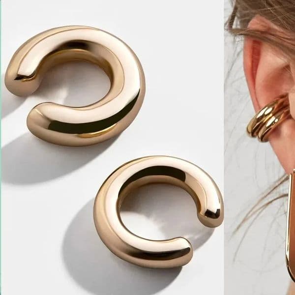 Classic Piercing Stainless Steel Gold Color Round Clip Earrings for Women 2024 Fashion Ear Cuff Heart Jewellery Gift 241225