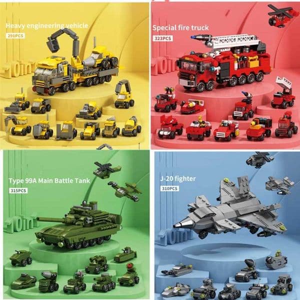 10IN1 helicopter fire rescue engineering vehicle building block police tank helicopter puzzle block compatible with childrens gift toys W250102