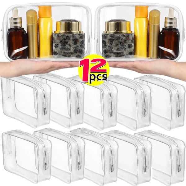 1/12pcs Transparent PVC Storage Travel Organizer Clear Makeup Bag Beautician Cosmetic Bag Beauty Case Toiletry Bag Wash Bags 250102