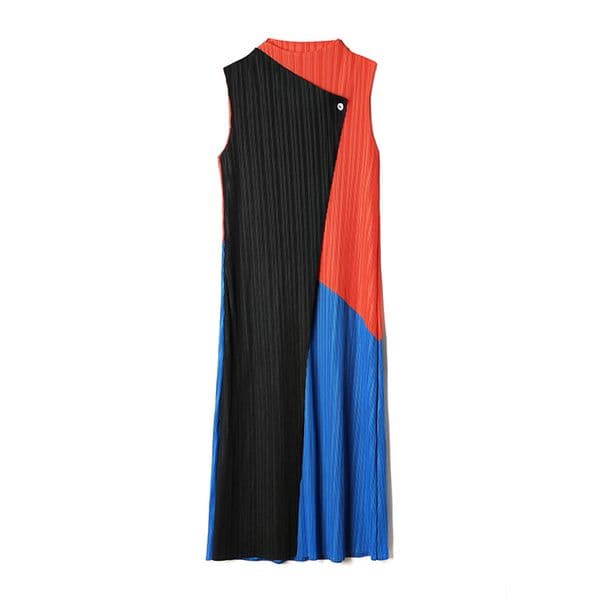 (471) Half-high collar vest dress, mid-length summer, Miyake fresh, slim, temperament, pleated dress