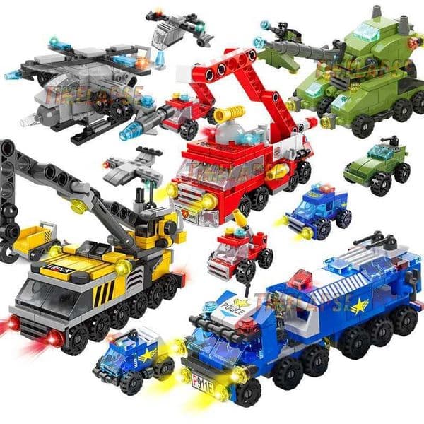 New Engineering Cement Mixer Engine Mini Loader Truck Special Police Car Classic Model Block Kit Brick Toy City W250102