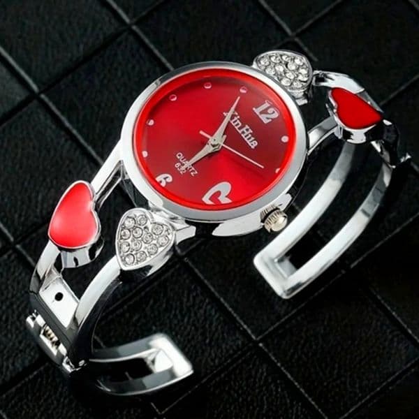 Xinhua Fashion Women Stainless Steel Bracelet Watch Bangle Lover Heart Shape Wristwatches Female Best Gift Clock Relogios