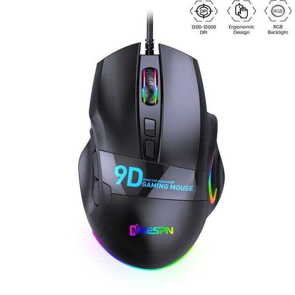 New Arrival RGB backlit ergonomic wired gaming mouse 12000 DPI wireless gaming mouse 9 programmable buttons PC desktop/laptop gaming mouse T250102
