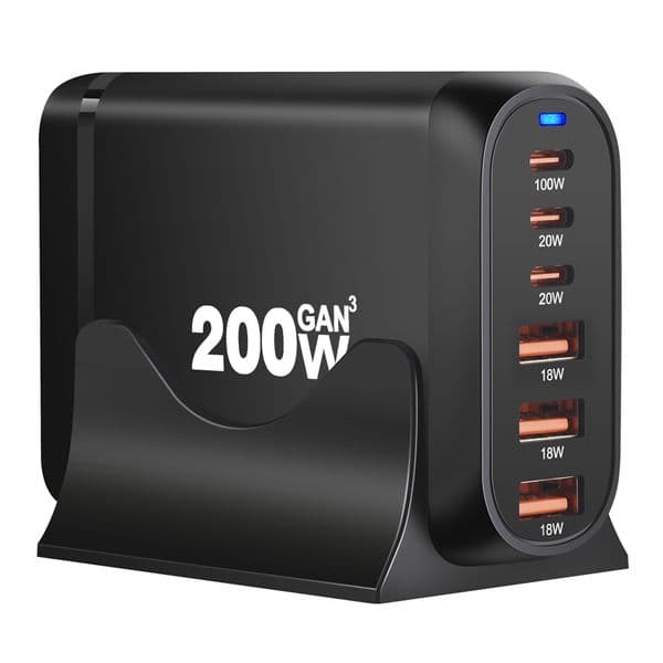 New Style 2025 200W 3A3C GaN Charging Station Block Hub Laptop 6 Ports USB Type C PD Charger Quick Charge 3.0 Quick Charger