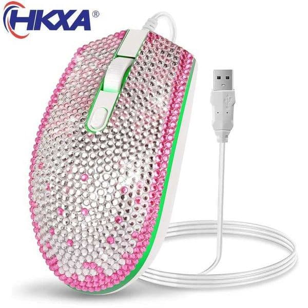 Diamond Wired Gaming Mouse 1600 DPI Color Backlight Optical USB Computer Mouse Gaming Mouse Female Girl Pink Mouse PC Laptop Mouse M250102