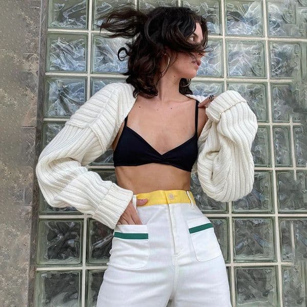 Womens Y2K Crochet Shrug Cardigan Knitted Ultra Short Sweater Spring Autumn Long Sleeve Loose Crop Tops Knitwear Streetwear 241224