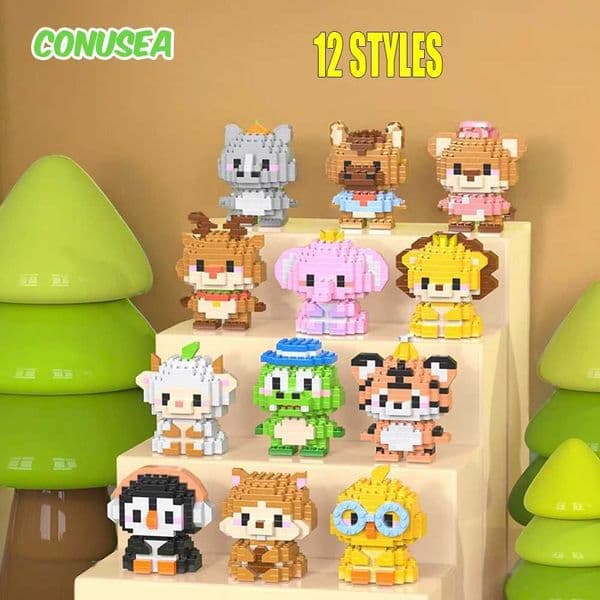 12 styles of miniature animal building blocks mini bricks animal models dogs cats birds elephants puzzle toys childrens birthday gifts W250102