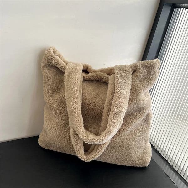 Womens Plush Underarm Bag Winter Lamb Faux Fur Shoulder Bag Solid Color Soft Fluffy Shopper Bags Large Capacity Casual Tote Bag 250102