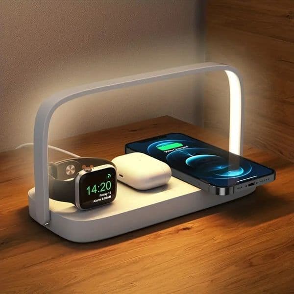 2025 New Wireless Docks, Multi-Device With LED Night Light, 4-In-1 Phone Charger Stand For Multiple Devices, Lamps With Charging Station Fre
